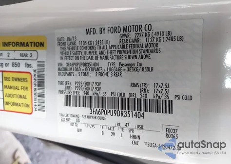 2013 Ford Fusion Energi Se Luxury from USA, damaged, VIN 3FA6P0PU9DR351404